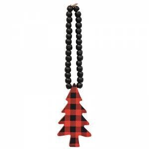 Red & Black Buffalo Check Tree Beaded Ornament