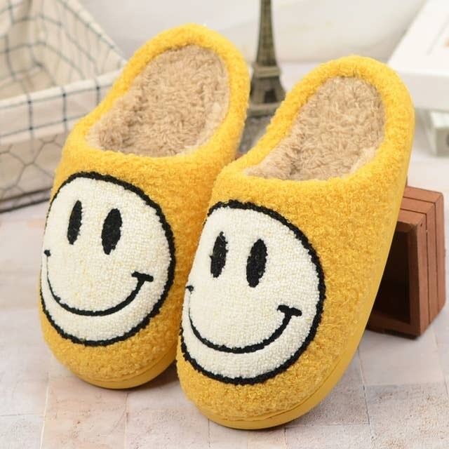 Yellow Smiley Face Slippers 5.5-6.5