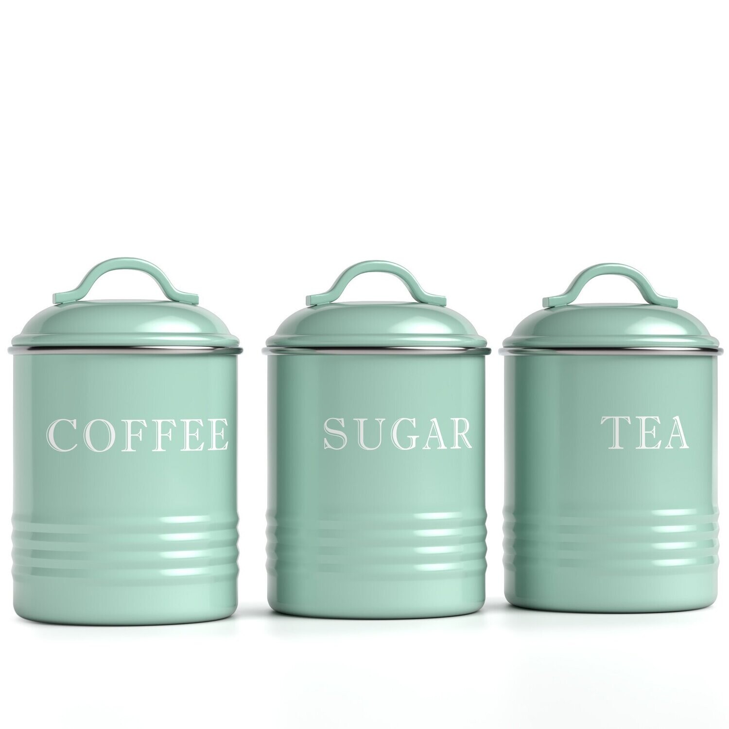 Set Of 3 Mint Metal Kitchen Canisters