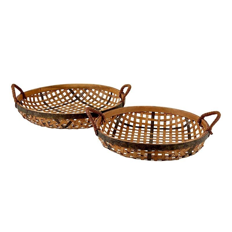 Lg Round Metal & Wicker Handled Basket