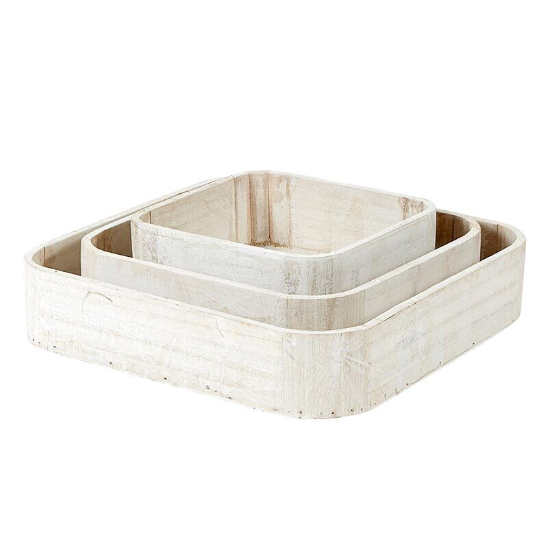 Med Square White Wood Tray