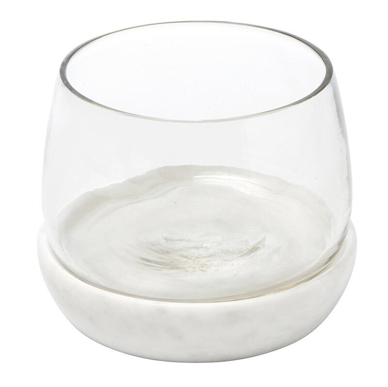 Glass Bowl w White Marble Base