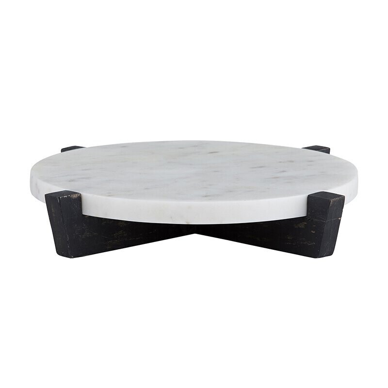 Round Marble Tray on Black Stand