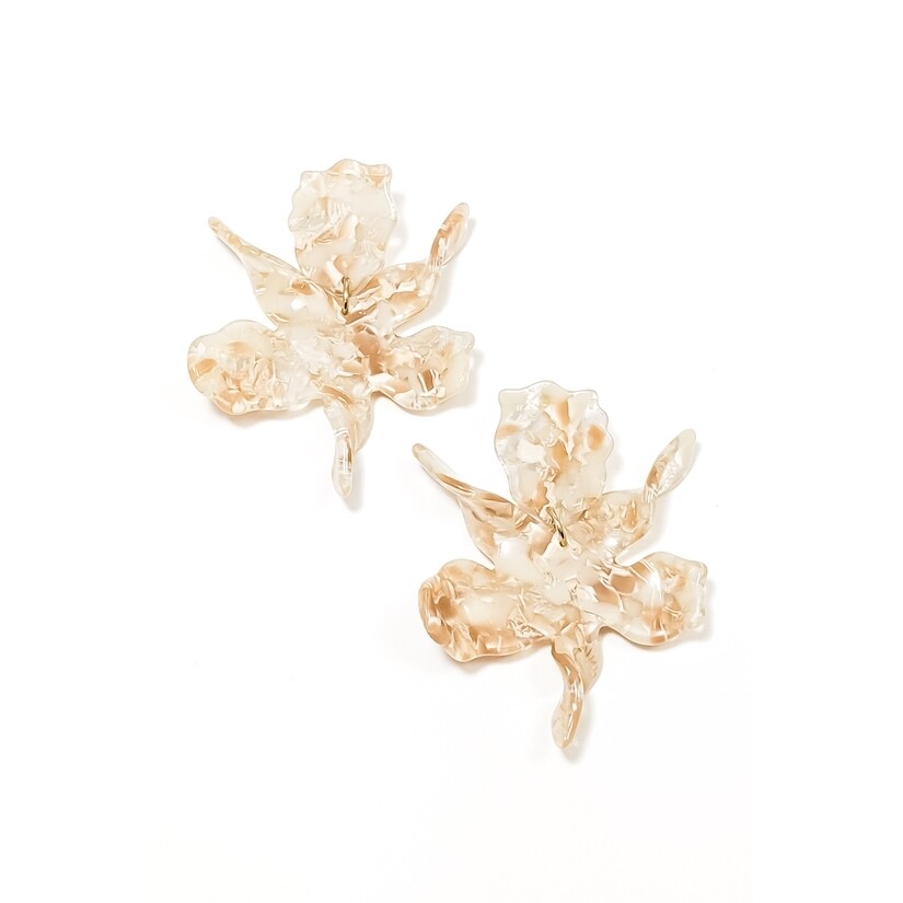 Light Brown Marble Flower Earrings