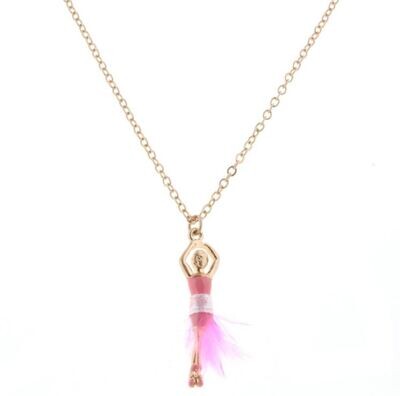 Kids Pink Feather Ballerina Necklace