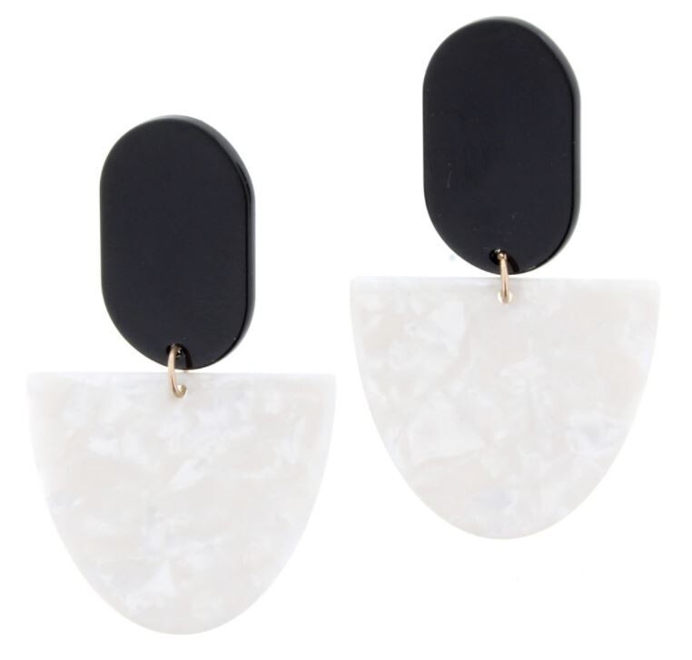 Black Oval & Half White\Blk Oval Earrings