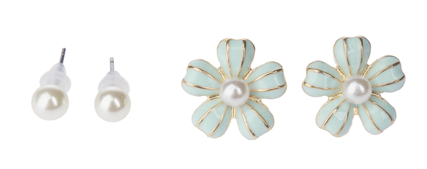 Mint Pearl Flower Earring Set