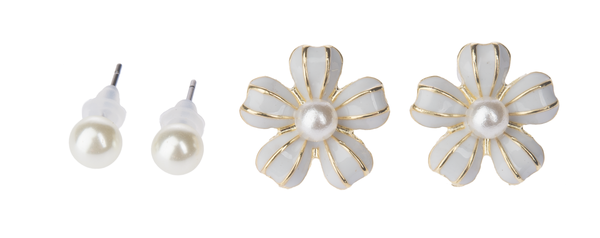 White Pearl Flower Earring Set