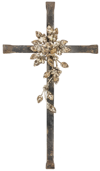 Distressed Black Metal Floral Cross