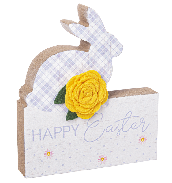 Purple Floral Plaid Easter Bunny Sign