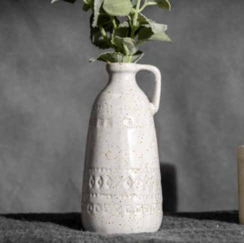 White Speckled Patterned Handle Vase