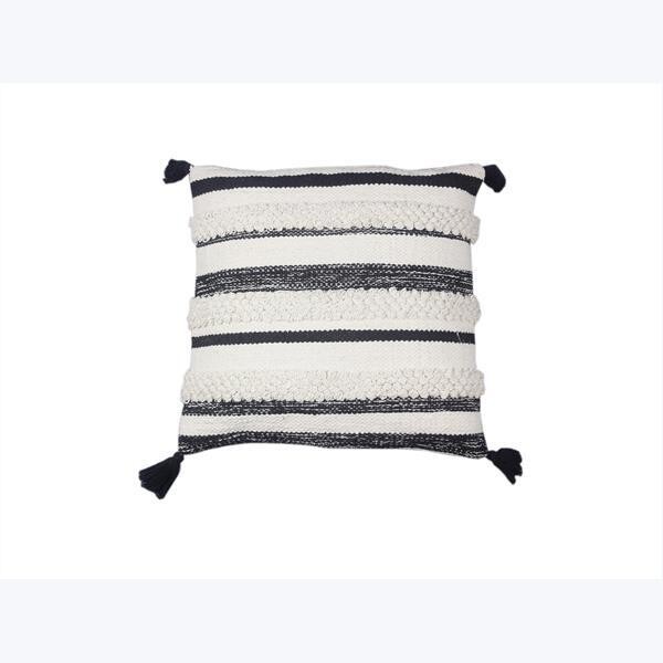 B&W Striped Tassel Pillow