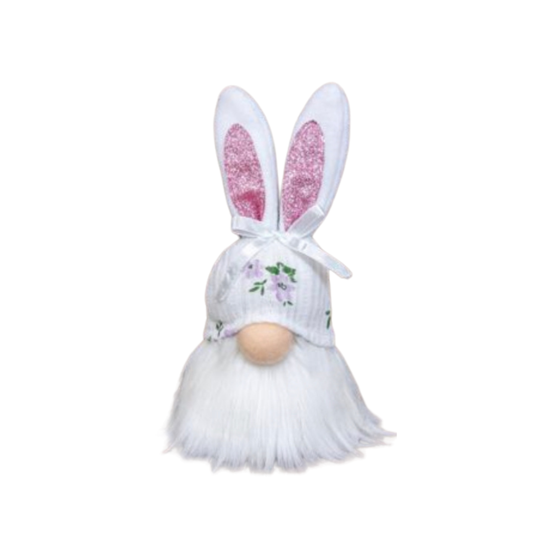 White Floral Print Bunny Ear Gnome