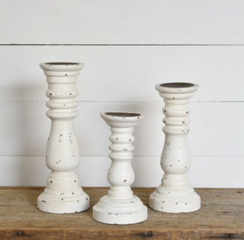 Sm Antiqued White Candle Holder