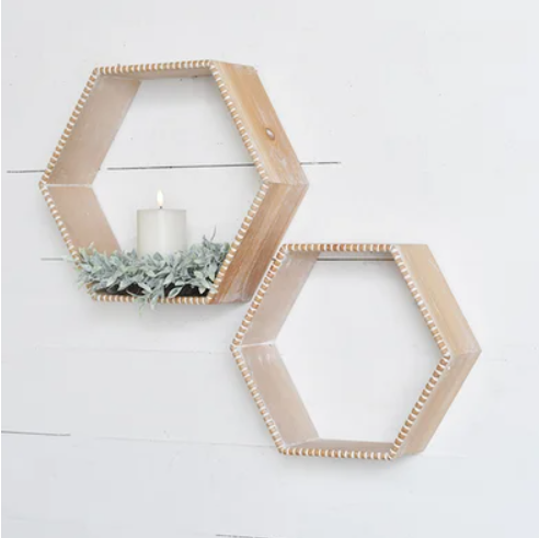 Sm Beaded Hexagon Wall Shelf