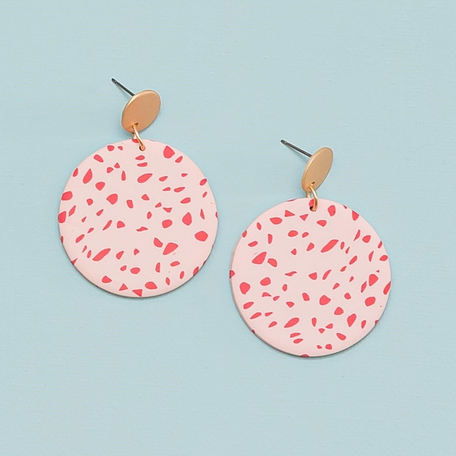 Pink Speckled Circle Drop Earrings