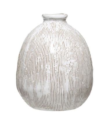 White Engraved Striped Vase