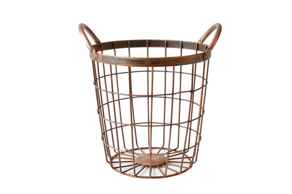 Lg Antiqued Copper Handled Basket