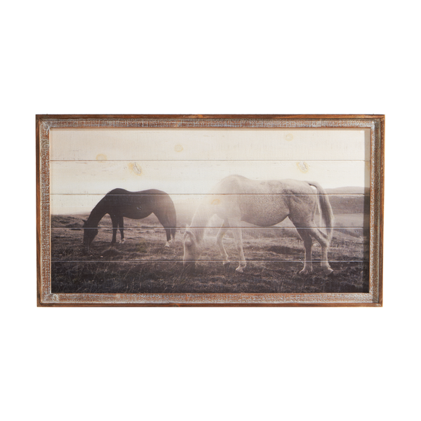 Framed Slat Horses At Sunset Wall Decor