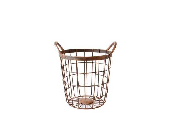 Sm Antiqued Copper Handled Basket
