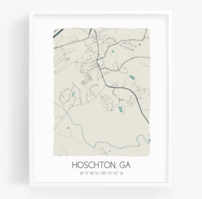 11x14 Hoschton Watercolor Map
