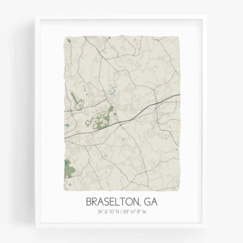 8x10 Braselton Watercolor Map