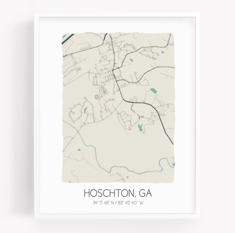 8x10 Hoschton Watercolor Map