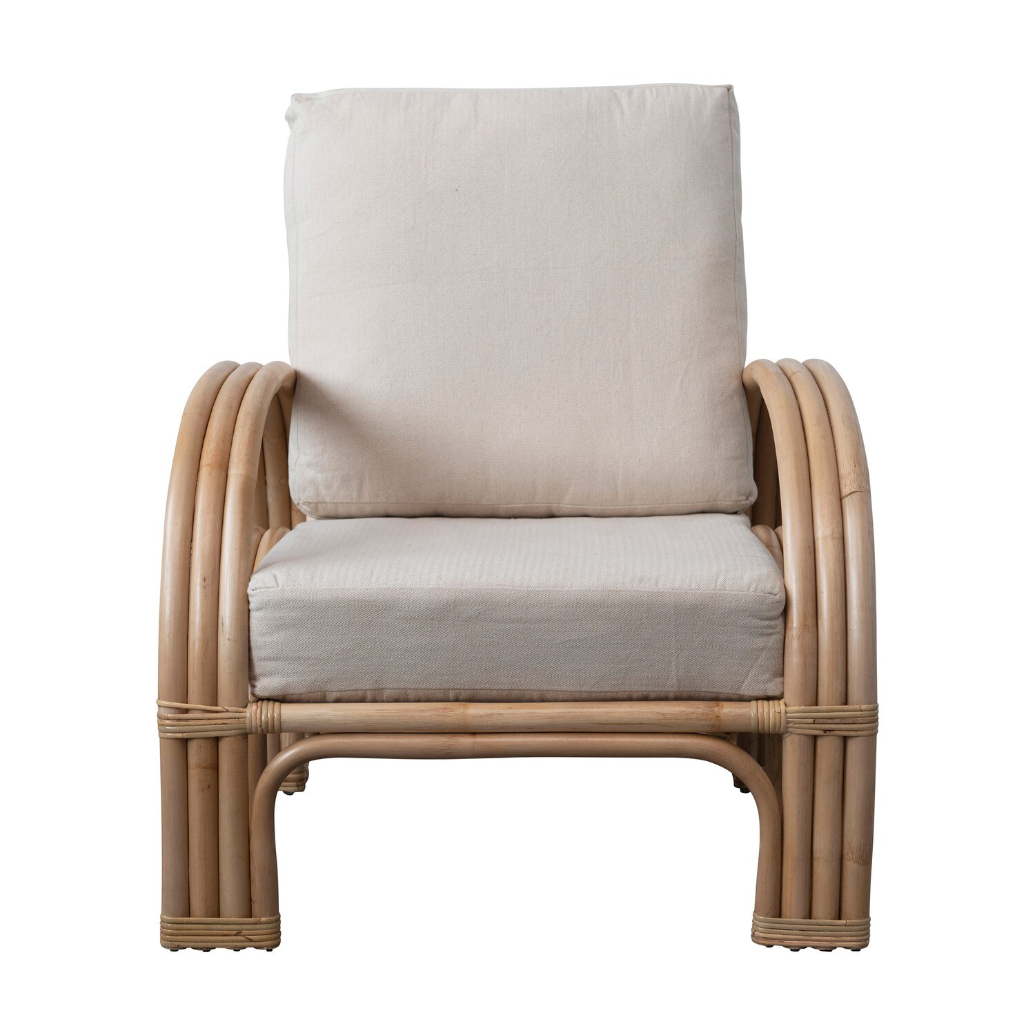 Cushioned Hand-Woven Rattan Chair