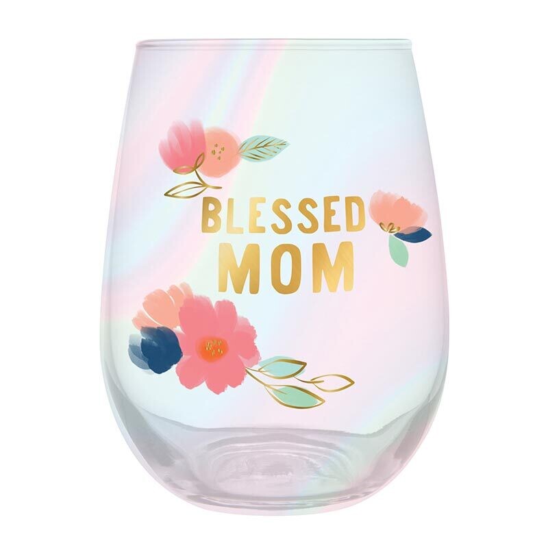 Blessed Mom Stemless Wine Glass