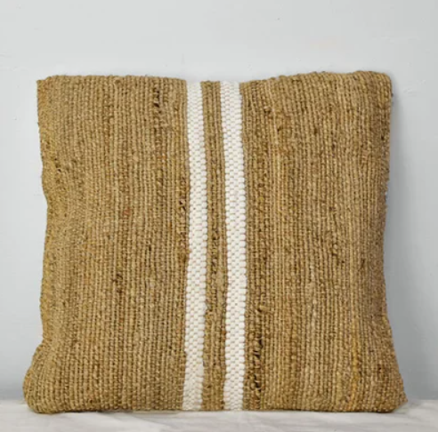 White Striped Jute Pillow