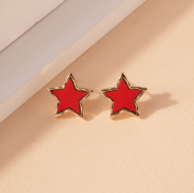 Red Leather Star Studs