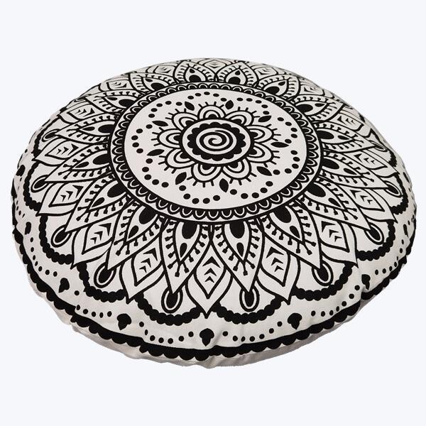 Round Black Floral Design Pillow