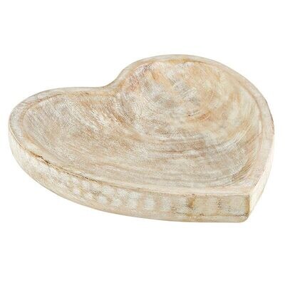 Lg White Washed Wooden Heart Tray