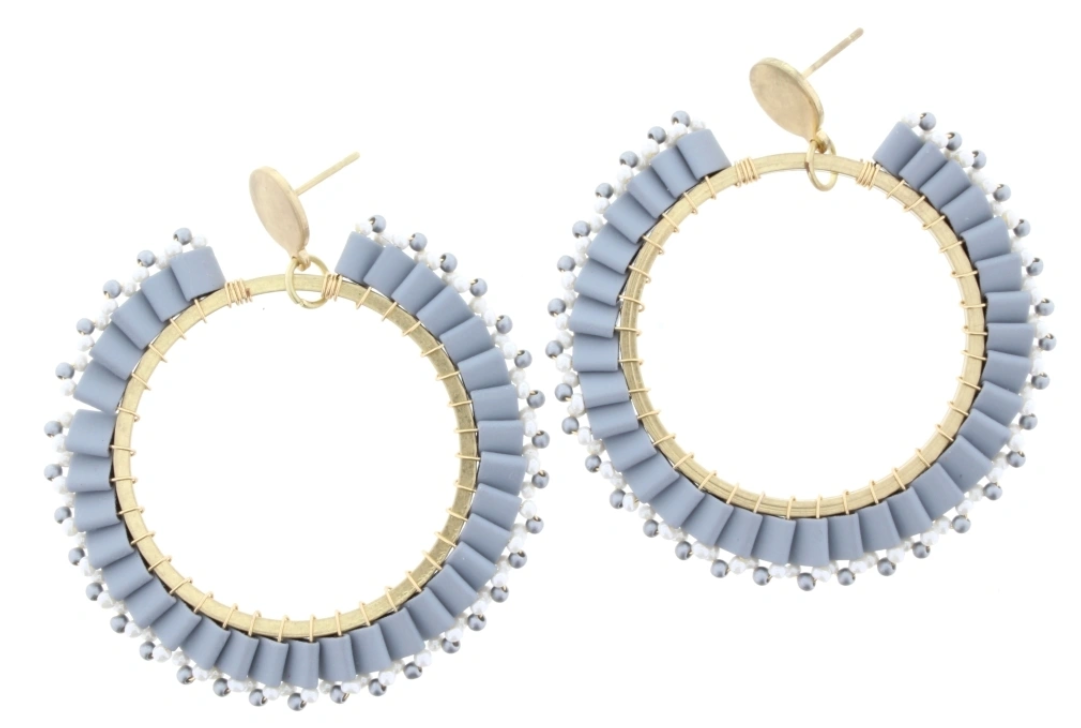 Gray & Gold Oopen Circle Earrings