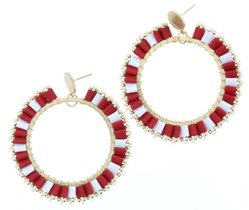 Red & White Open Circle Earrings