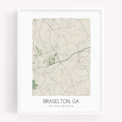 11x14 Braselton Watercolor Map