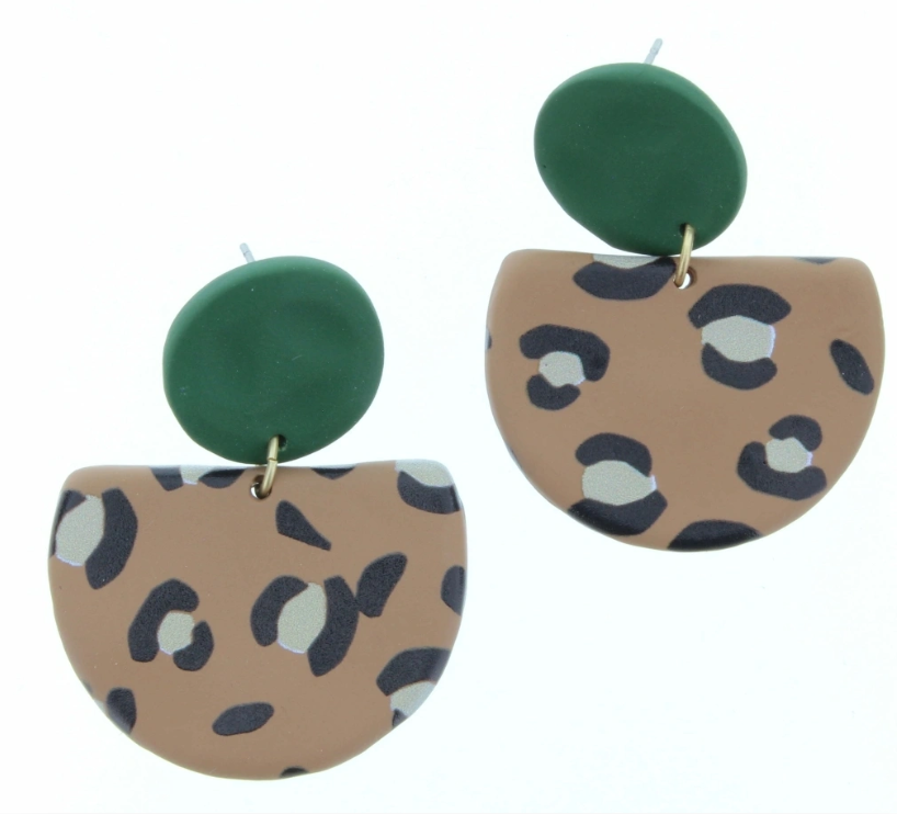 Green & Leopard Print Beaded Earrings