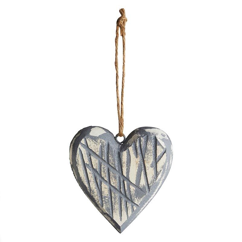 Hanging Carved Gray Wood Heart