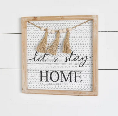 Let's Stay Home Beaded Tin Sign