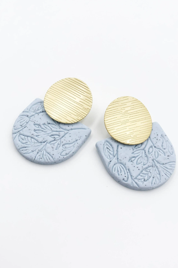 Light Blue Round Carved Earrings