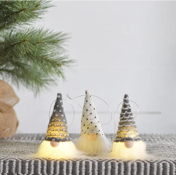 Gray & White Light Up Gnome Ornament