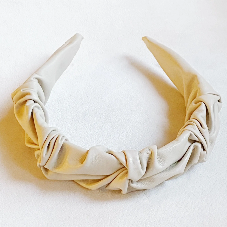 Scrunched Cream Faux Leather Headband