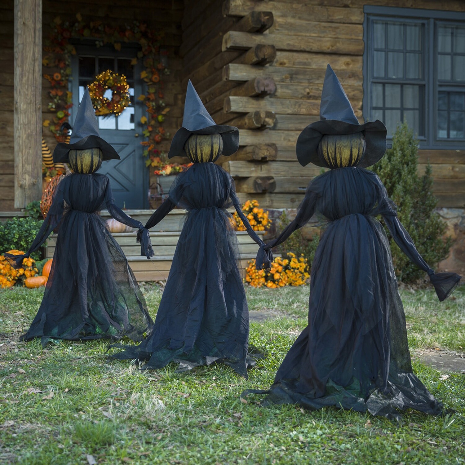 Set Of 3 Lighted Halloween Witch Stakes