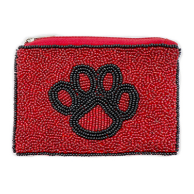 Red & Black Beaded Paw Coin Purse