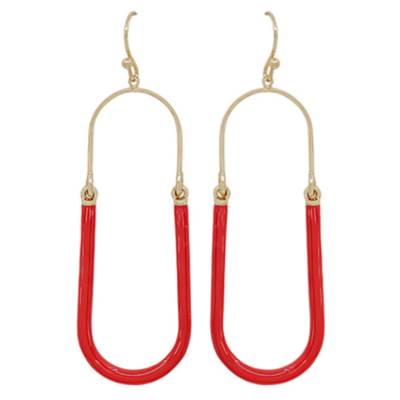 Half Red & Gold Oval Earrings