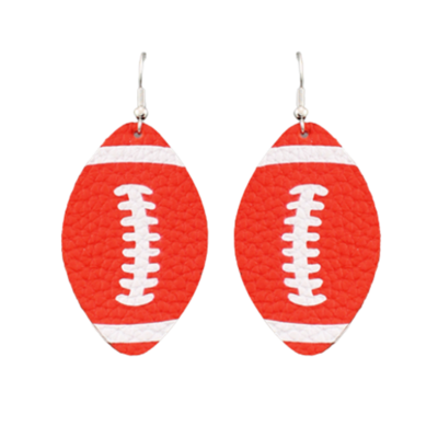 Red Leather Football Earrings
