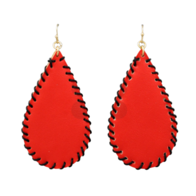 Red & Black Stitch Leather Earrings