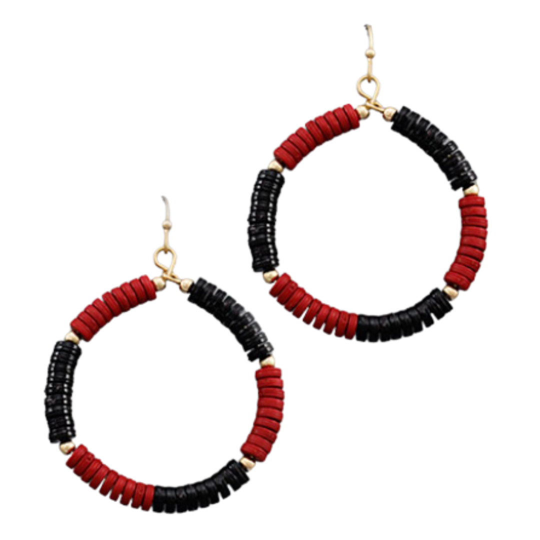 Red & Black Circle Bead Hoops