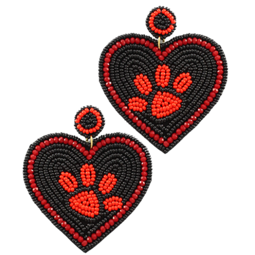 Red & Black Paw Heart Earrings
