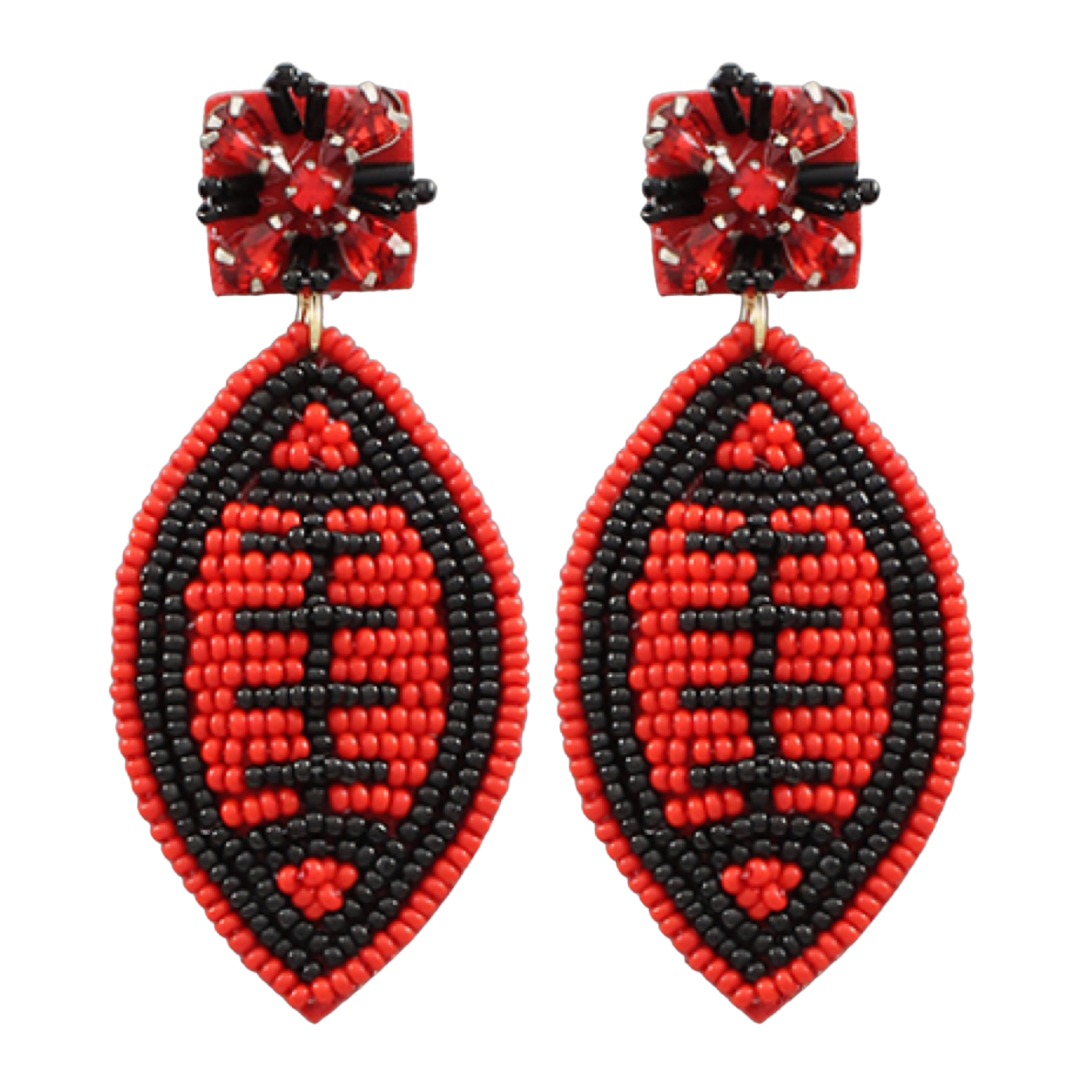 Red & Black Beaded Football Earrings